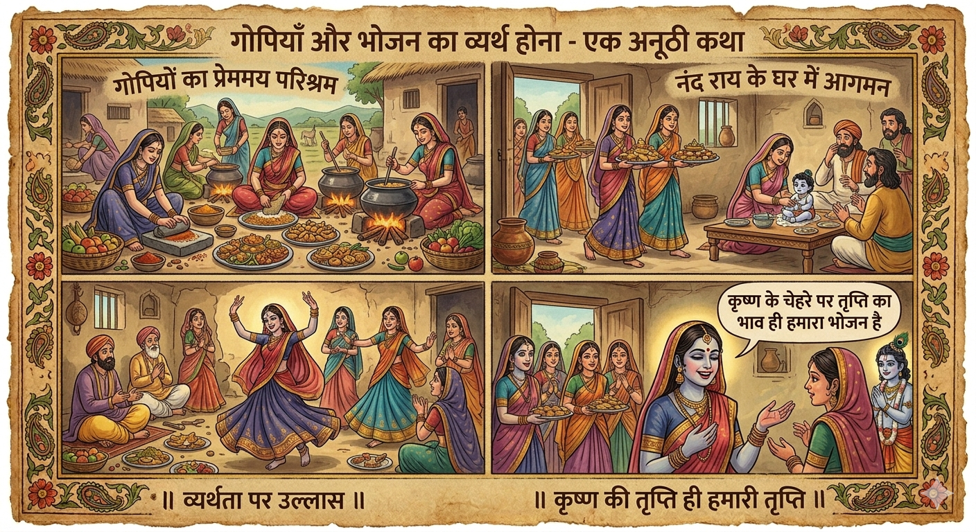 निःस्वार्थ प्रेम की पराकाष्ठा: जब भोजन “व्यर्थ” होने पर भी झूम उठीं गोकुल की गोपियाँ